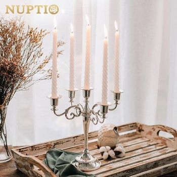 Nuptio Svícny na svíčky Svícny 2 kusy Stříbrné Stojany na svíčky Výška 24,5 cm Zkosený svícen na
