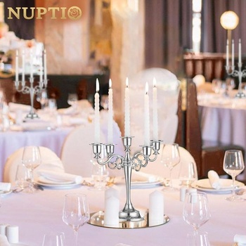 Nuptio Svícny na svíčky Svícny 2 kusy Stříbrné Stojany na svíčky Výška 24,5 cm Zkosený svícen na