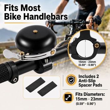 Zvonček na bicykel Carehabi, hliníková zliatina, 110 dB, jasný zvuk, univerzálny zvonček na riadidlá pre