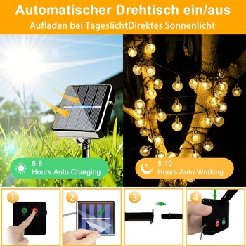 Solární řetězová světla Taiyongkang Venkovní 8M 30LED Kulatá, Voděodolná IP65 Solární řetězová