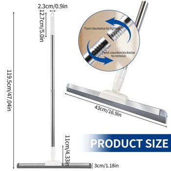 Stierka na vodu 43 cm, podlahová stierka, dlhá nerezová rukoväť 119 cm, stierka, podlahová, okenná