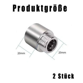 Prodlužovací adaptér na kohoutek G1/2 palce x 20 mm, 2 kusy, prodloužení kohoutku, nerezová spojka,