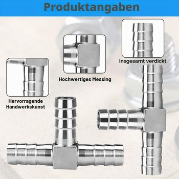 2 kusy 12mm nerezové hadicové spojky s T-kusem, 3cestná hadicová spojka 12mm ve tvaru T
