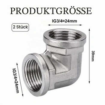 2 kusy 3/4palcového kolena z nerezové oceli 304, 90°, s vnitřním závitem 3/4
