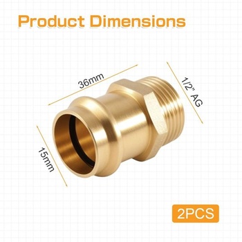 2 kusy měděných přechodových lisovacích tvarovek 15 mm x vnější závit 1/2