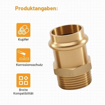 2 kusy měděných přechodových lisovacích tvarovek 15 mm x vnější závit 1/2