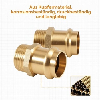 2 kusy měděných přechodových lisovacích tvarovek 15 mm x vnější závit 1/2