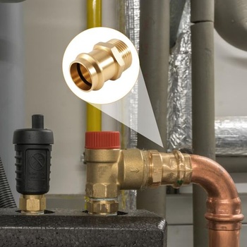 2 kusy medených prechodových lisovacích tvaroviek 15 mm x vonkajší závit 1/2