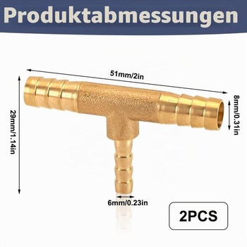 2 kusy T-kusu 8 x 6 x 8 mm, redukčného hrdla hadice s ozubeným spojom