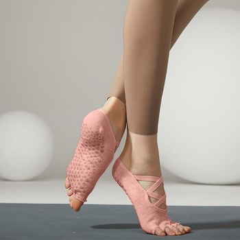 Dámske ponožky na jogu s pásikmi, protišmykové úchopy, bez prstov, protišmykové ponožky na pilates,