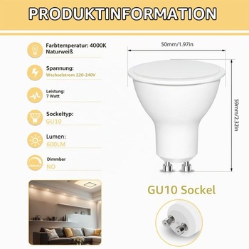 Žiarovka Caldarax GU10 LED, neutrálna biela, 7W LED žiarovka, nahrádza 50W halogénové žiarovky, 600LM