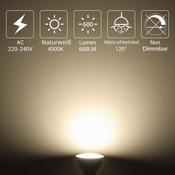 Žárovka Caldarax GU10 LED, neutrální bílá, 7W LED žárovka, nahrazuje 50W halogenové žárovky, 600LM