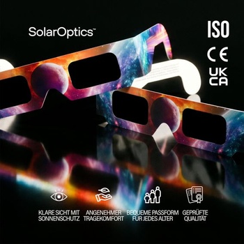 Brýle Eclipse – certifikace ISO 12312-2 a CE a UKCA, bezpečné pozorování slunce, certifikace AAS