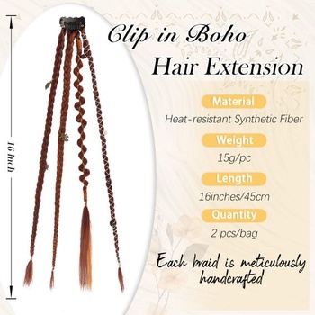 RUWISS Clip-in bohémske vrkôčikové predlžovanie, 2 kusy, Clip-in predlžovanie vlasov, 40 cm, Ručne