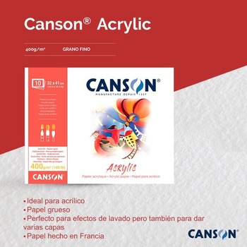 CANSON Acrylic, akrylový papír, plátěné vlákno, 400 g/m², blok lepený na krátké straně, A4 21 x