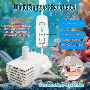 USB čerpadlo pre mačaciu fontánu 5V 3,5W 150L/H, s 1,5m káblom, 10stupňová regulácia prietoku,