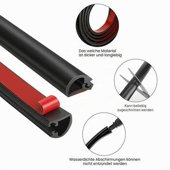 Mini samolepicí kabelový kanál, černý, s nůžkami – Flexibilní kabelový kanál pro skrytí kabelů,