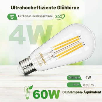 DiCUNO Ultraúčinná LED žiarovka E27 4W, 850lm, teplá biela 2700K, balenie 2 ks, 60W teplá biela 2700K
