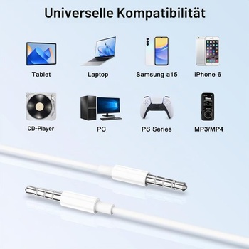 3,5mm slúchadlá do uší pre Samsung Galaxy Tab A11+ a Lenovo Idea Tab (biela)