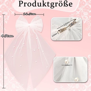 Krátky svadobný závoj, závoj na rozlúčku so slobodou 45 cm s perlami a mašľou, biela mašľa do vlasov,