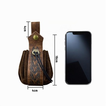 Kožené pouzdro, středověká opasková taška, vintage středověká taška ve vikingském stylu se
