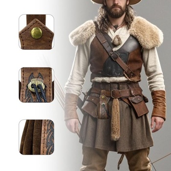 Kožené pouzdro, středověká opasková taška, vintage středověká taška ve vikingském stylu se