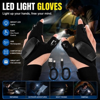 LED rukavice so svetlom, rybárske príslušenstvo, praktické LED svietidlá, rukavice s osvetlením