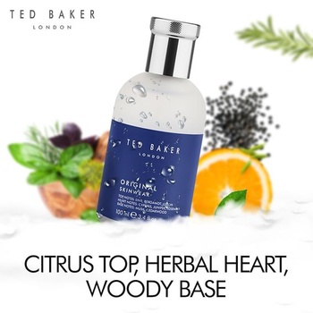 Ted Baker Skinwear EDT, drevitá mužná vôňa, vrchné tóny citrónovej limetky, bergamotu a citrónu sa