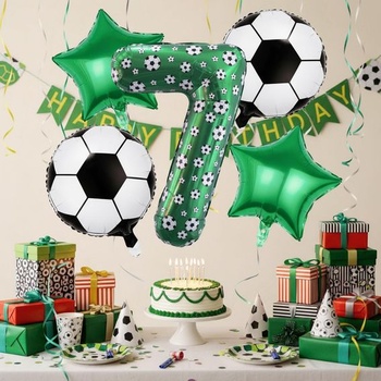 DazzJoy futbalové narodeninové dekorácie pre 7-ročných chlapcov, futbalový balónik pre 7-ročných chlapcov,