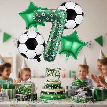 DazzJoy futbalové narodeninové dekorácie pre 7-ročných chlapcov, futbalový balónik pre 7-ročných chlapcov,