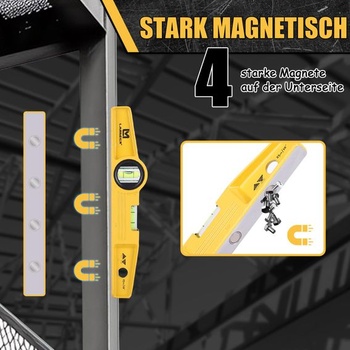 Magnetická vodováha Torpedo, 25 cm, liaty hliníkový profil, 4 magnety; malá vodováha, 1 horizontálna