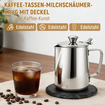 3dielna ručná kanvica na mlieko z nerezovej ocele, 350 ml, s vekom, kanvica na penenie s tryskami proti