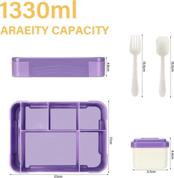 Detský obedový box Sprifityy s priehradkami, 1330 ml nepriepustný obedový box, vhodný do školy, na