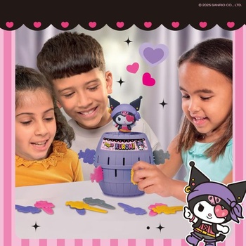 TOMY Pop Up Kuromi hra, akční hra pro děti, 2-4 hráči, věk 4+, zábavná rodinná hra, vyskakovací