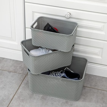 BranQ - Univerzální multifunkční košík Home Essential v ratanovém designu, velikost M 10 l, plast