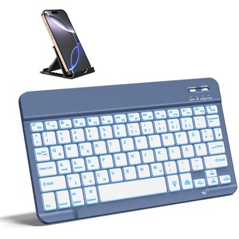 Bluetooth klávesnica Vobafe, 7farebné podsvietenie pre iPad, QWERTZ DE modrošedá