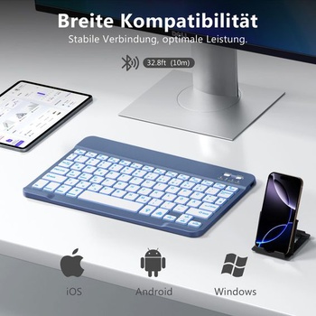 Bluetooth klávesnica Vobafe, 7farebné podsvietenie pre iPad, QWERTZ DE modrošedá