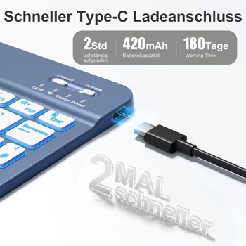 Bluetooth klávesnica Vobafe, 7farebné podsvietenie pre iPad, QWERTZ DE modrošedá