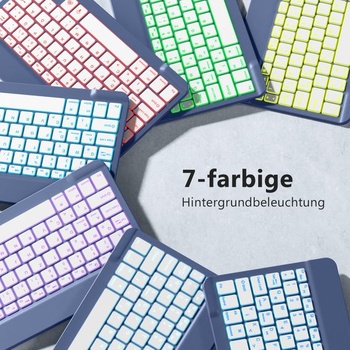 Bluetooth klávesnica Vobafe, 7farebné podsvietenie pre iPad, QWERTZ DE modrošedá