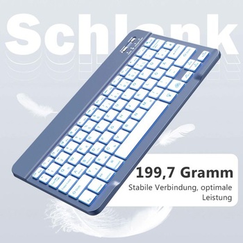 Bluetooth klávesnica Vobafe, 7farebné podsvietenie pre iPad, QWERTZ DE modrošedá