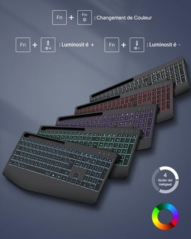 Bezdrátová klávesnice TECURS, 2,4 GHz, AZERTY, francouzská, s