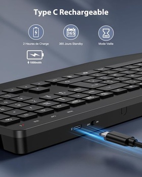 Bezdrátová klávesnice TECURS, 2,4 GHz, AZERTY, francouzská, s