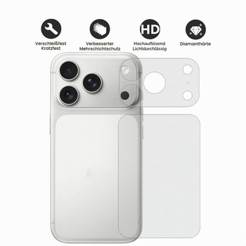 GIOPUEY Chránič chrbta pre iPhone 17 Pro Max, zadný kryt a kryt platformy pre fotoaparát, mäkký PET