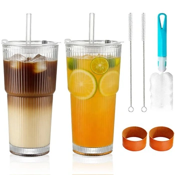 2 x 600ml sklenice na pití s víčky a brčky, sklenice na…