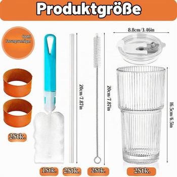 2 x 600ml sklenice na pití s víčky a brčky, sklenice na ledovou kávu, 2 ks - 600ml