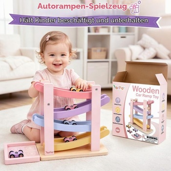 Montessori hračka Vanplay pre deti od 1 roku, drevené autíčko, guličková dráha, pre deti od 1 do 2
