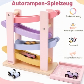 Montessori hračka Vanplay pre deti od 1 roku, drevené autíčko, guličková dráha, pre deti od 1 do 2
