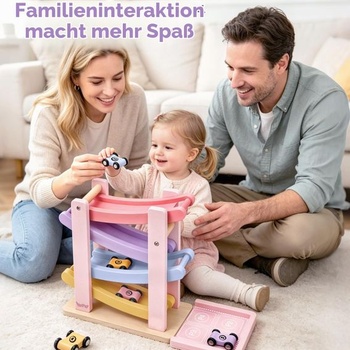 Montessori hračka Vanplay pre deti od 1 roku, drevené autíčko, guličková dráha, pre deti od 1 do 2