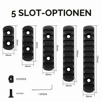 5 ks. 21mm ľahké lišty Picatinny, 12,5/10,5/8,4/6,5/4,46x2,1 cm