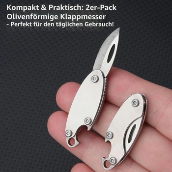 Sada 2 skládacích kapesních nožů, olivový tvar, 42 mm zavřené, čepel 25 mm z oceli 7Cr, otvírák na